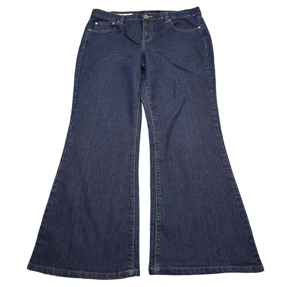 Calvin Klein Pants Womens 32 Blue Flared Mid Rise Button Dark Wash Denim Jeans